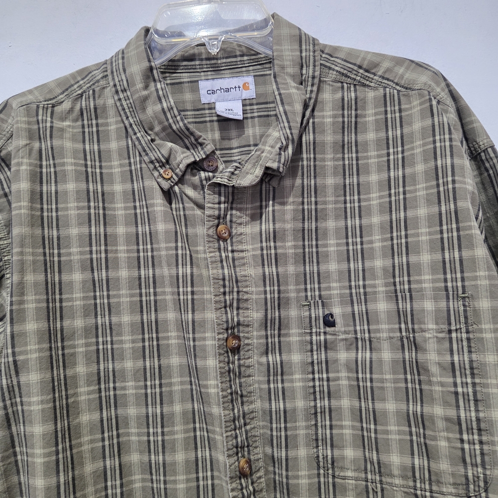 Carhartt Men's Green Plaid Casual Button Down Shirt - Picture 4 of 8